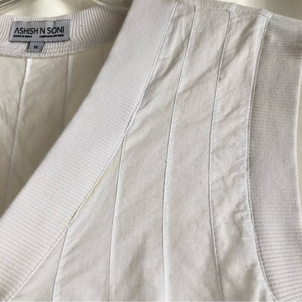 Anthropologie Ashish N Soni White Baby Doll Swing Top Poplin v neck cropped  1X - Picture 10 of 11